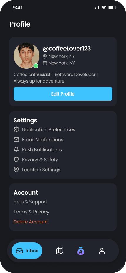 HashSac settings and privacy controls (dark mode)